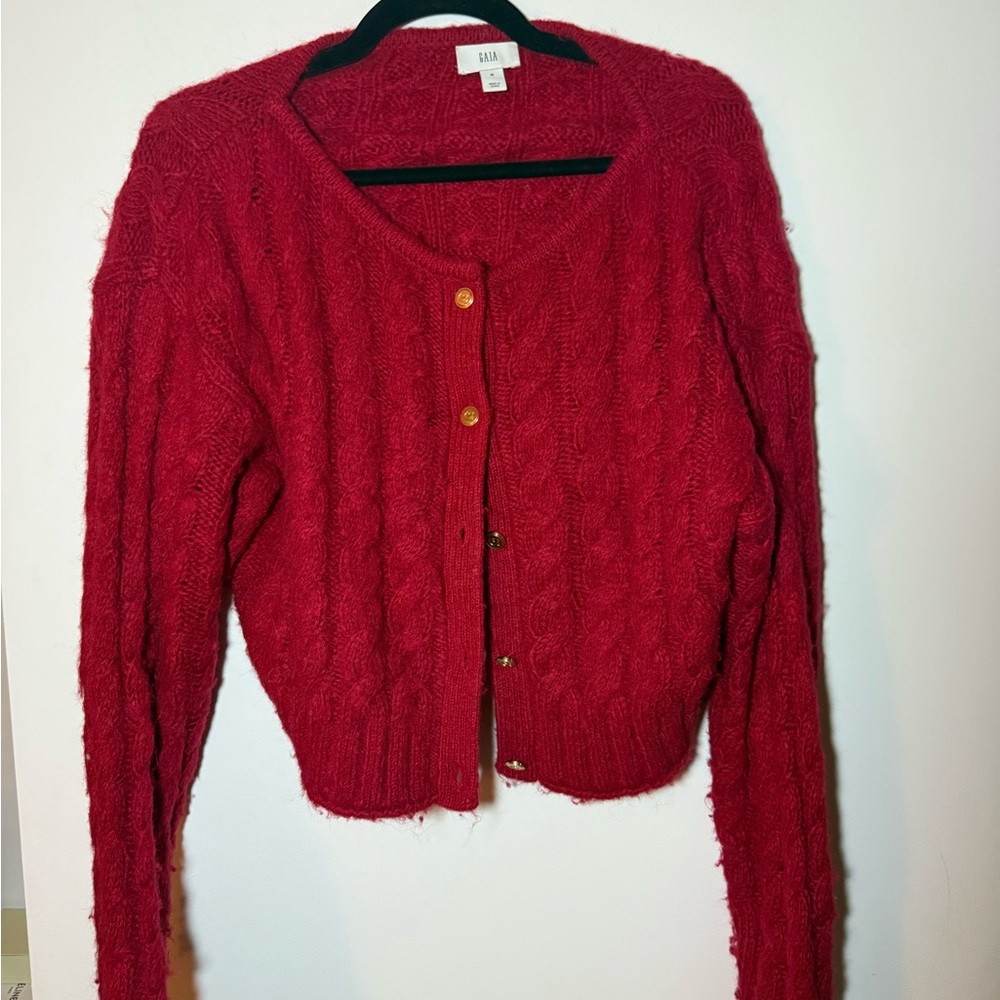 Cult Gaia Red Cable Knit Cardigan